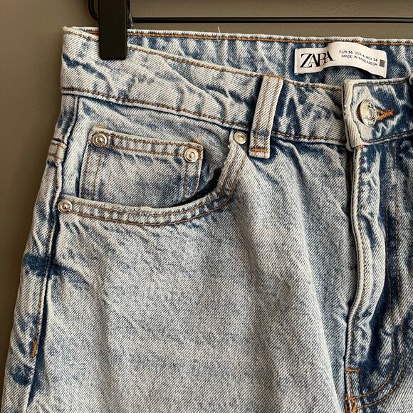 ZARA Z1975 High Rise Long Length Straight Cut Jeans Light Blue Sz 4 Rigid Denim - Picture 8 of 16
